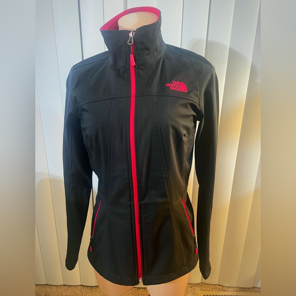 North Face Jacket Black With Red Trim